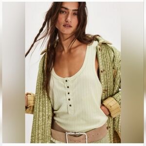 Free People Care FP Bryson Henley Tank in Jade Color Medium